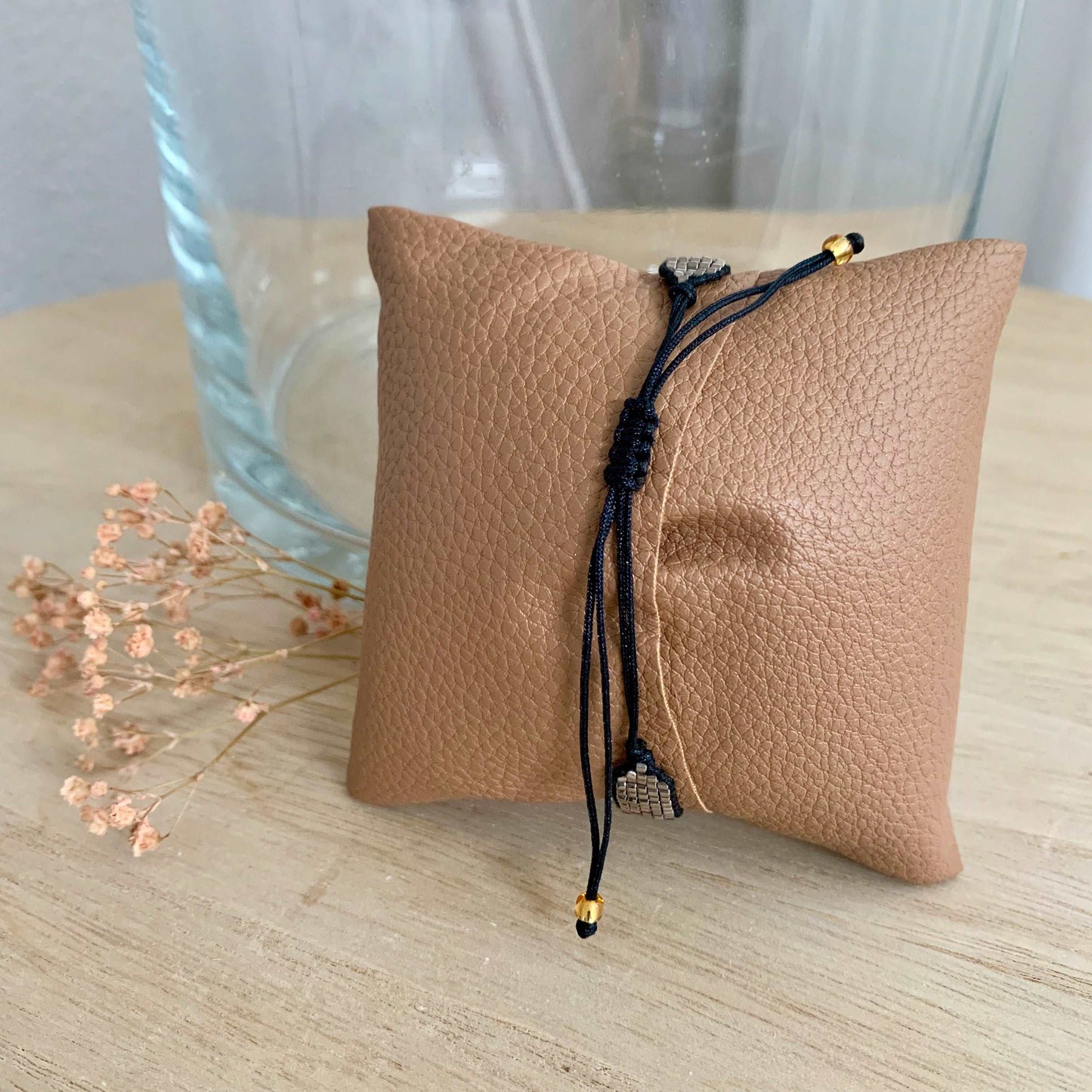 Weefarmbandje Zwart/Rose/Goud