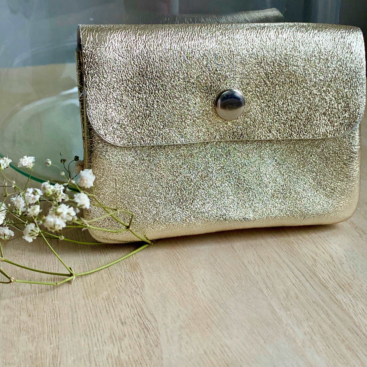 Italiaans leder portemonnee Metallic Goud