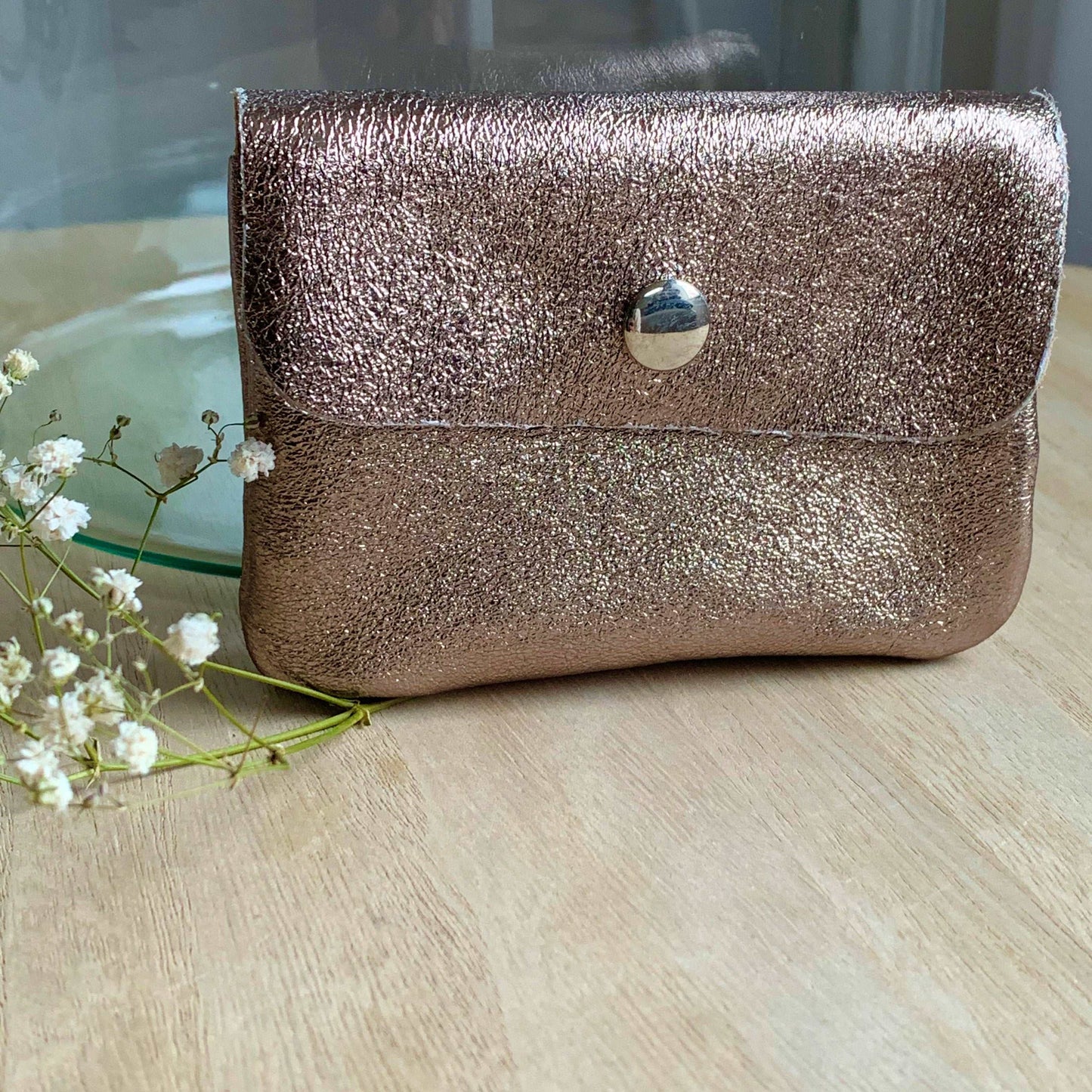 Italiaans leder portemonnee Metallic Brons