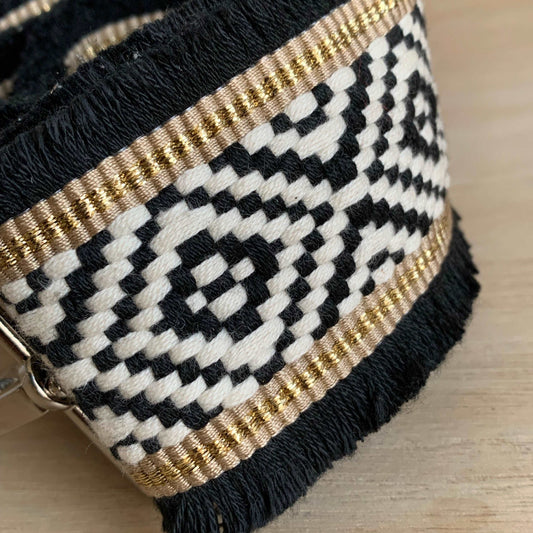 Schouderband Luxe breed Zwart goud lurex