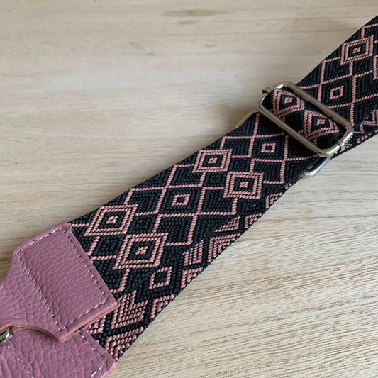 Schouderband breed oud Roze/Zwart klein ruitje