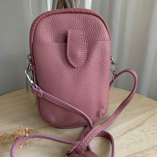 Lederen crossbody tasje Oud-roze voor een avondje uit