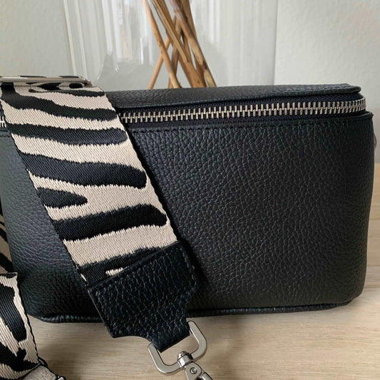 Lederen crossbody tas zwart