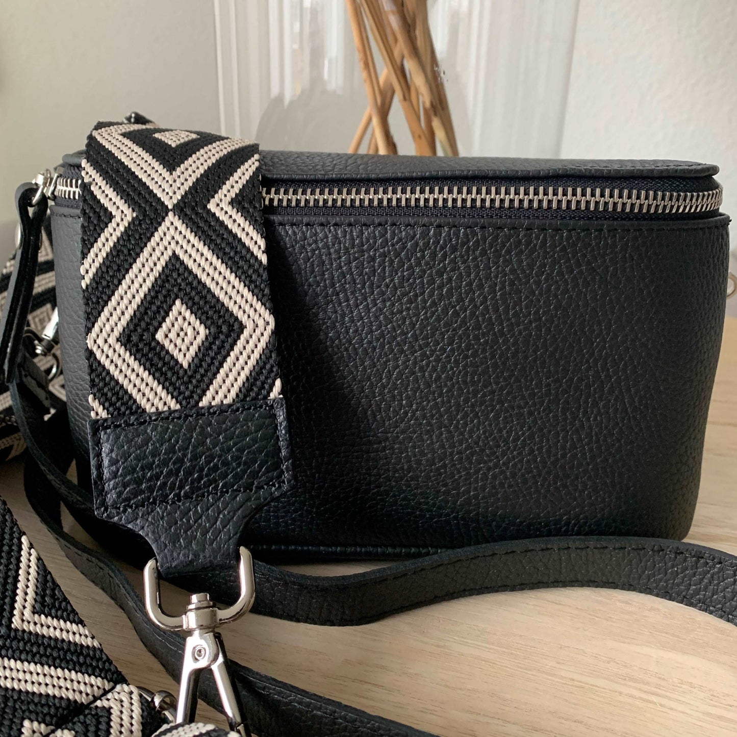 Lederen crossbody tas zwart