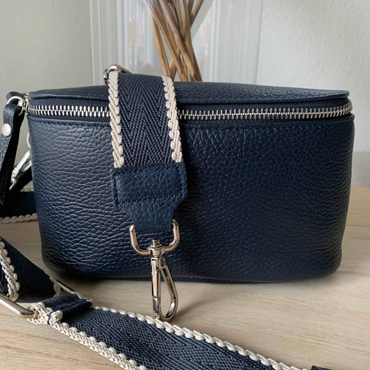 Lederen crossbody tas Donkerblauw