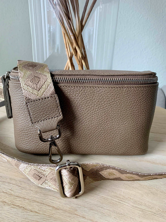 Lederen crossbody tas Taupe