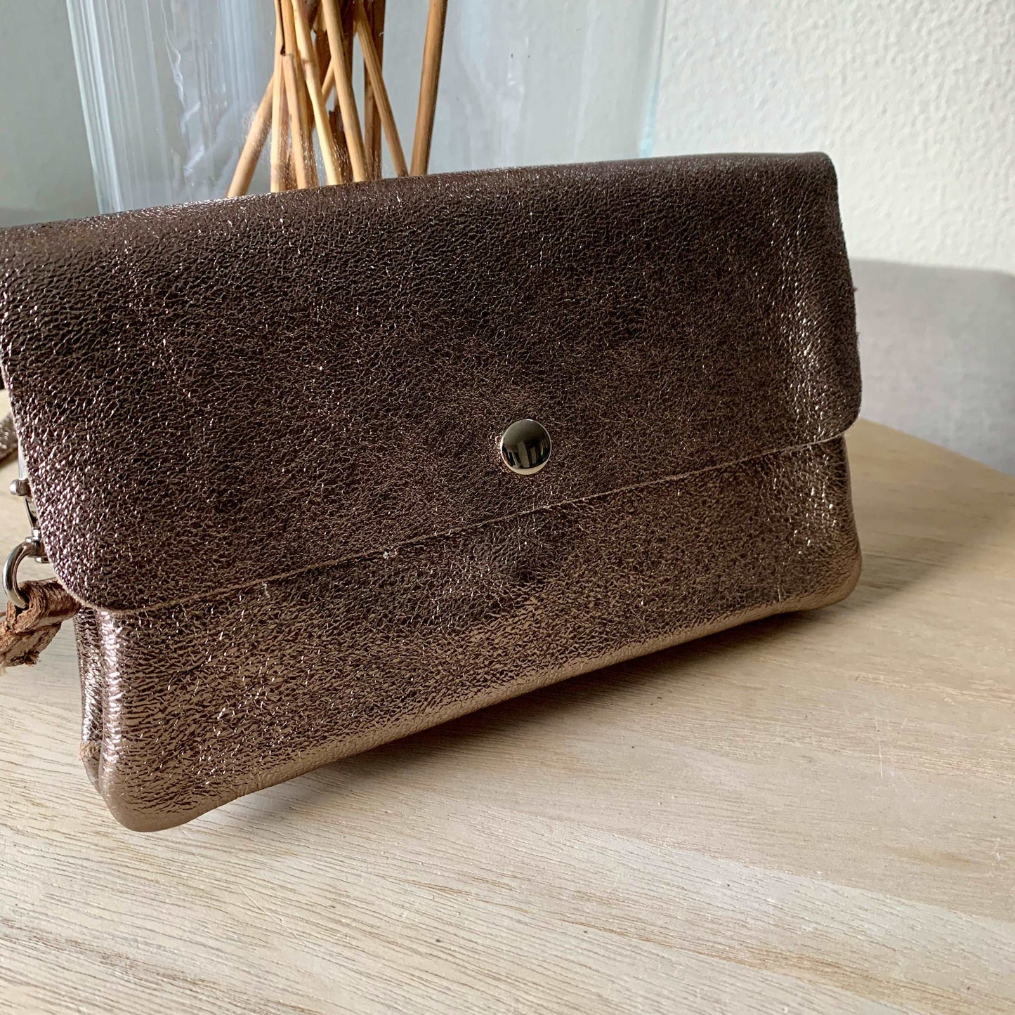 Lederen metallic look Party tasje Brons