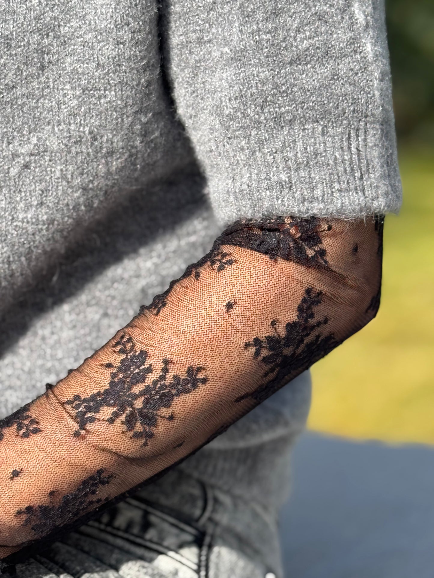 Kanten Top Zwart driekwart mouw