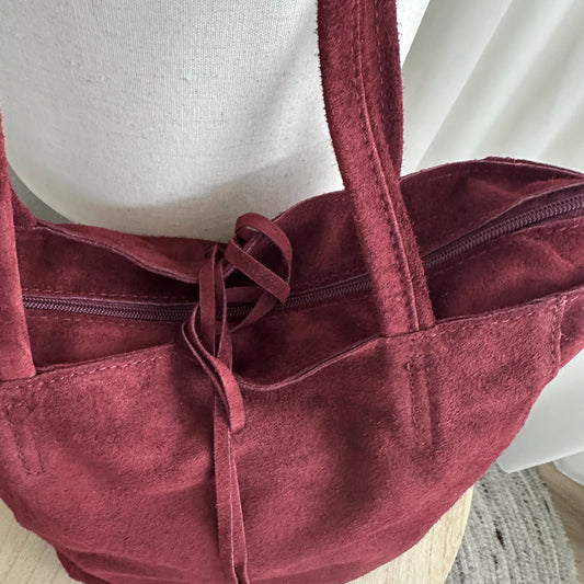 Prachtige suéde lederen shopper Dieprood