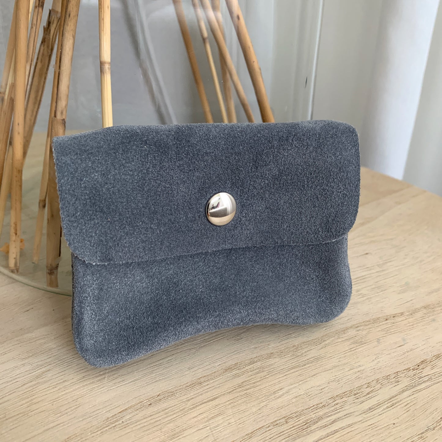 Italiaans suède leder portemonnee grijs/blauw