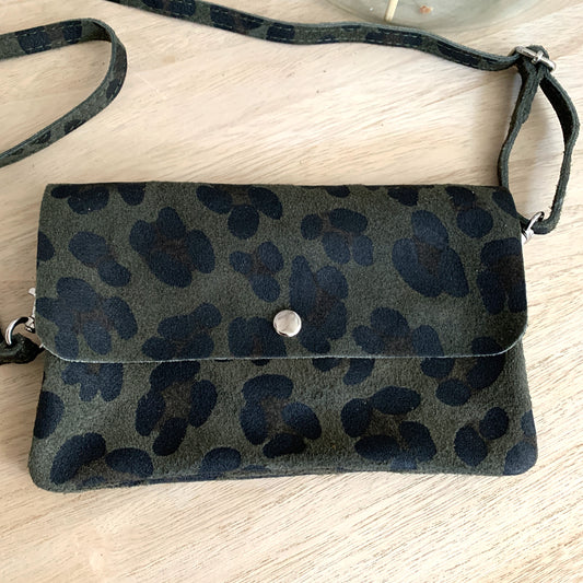 Lederen (suède) party tasje Groen Luipaard