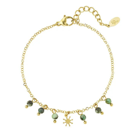 Armbandje hangende kraaltjes Groen/Goud