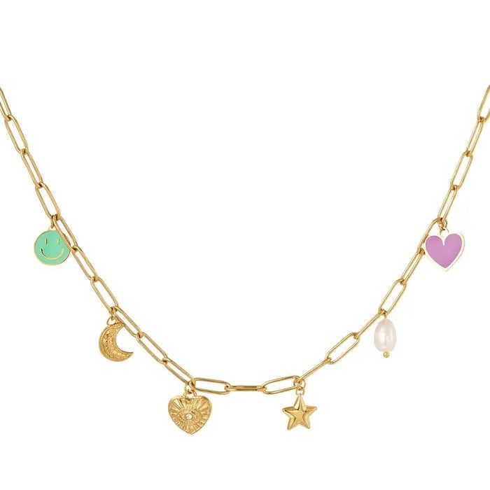 Geschakelde ketting met zes bedels Goud