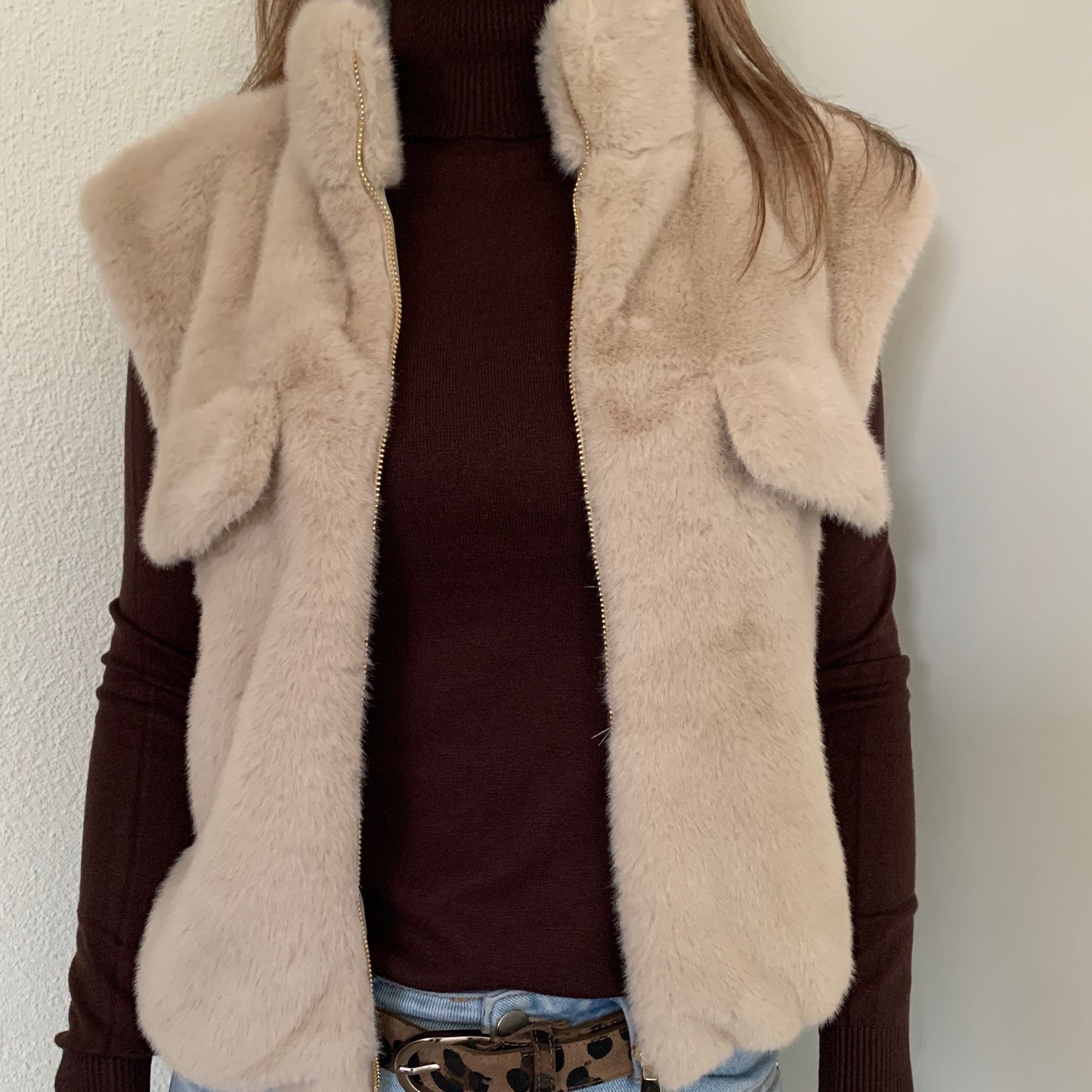 Fluffy Gilet Licht Beige- One Size