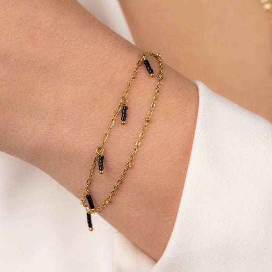 Armbandje met staafjes van edelsteentjes Goud/Zwart