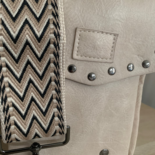 Telefoon- en schoudertasje Naturel, model 'Stud'