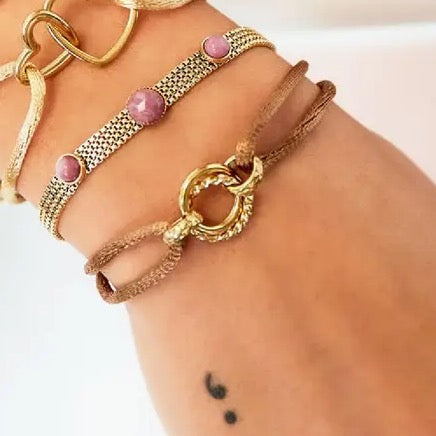 Stoffen armband cirkel Fuchsia Stainless Steel