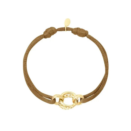 Stoffen armband cirkel Bruin Stainless Steel