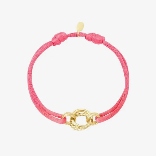 Stoffen armband cirkel Fuchsia Stainless Steel