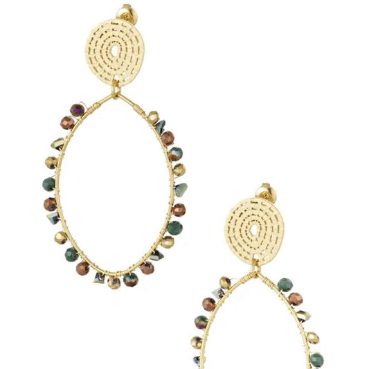 Oorbellen ovaal met kraaltjes - goud/groen