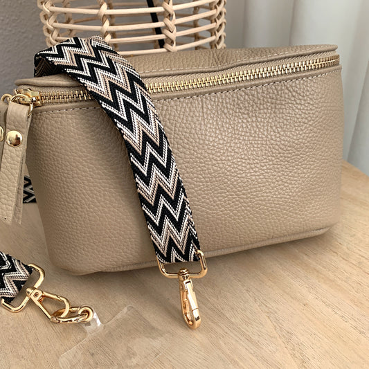 Lederen crossbody tas Beige met Gouden rits