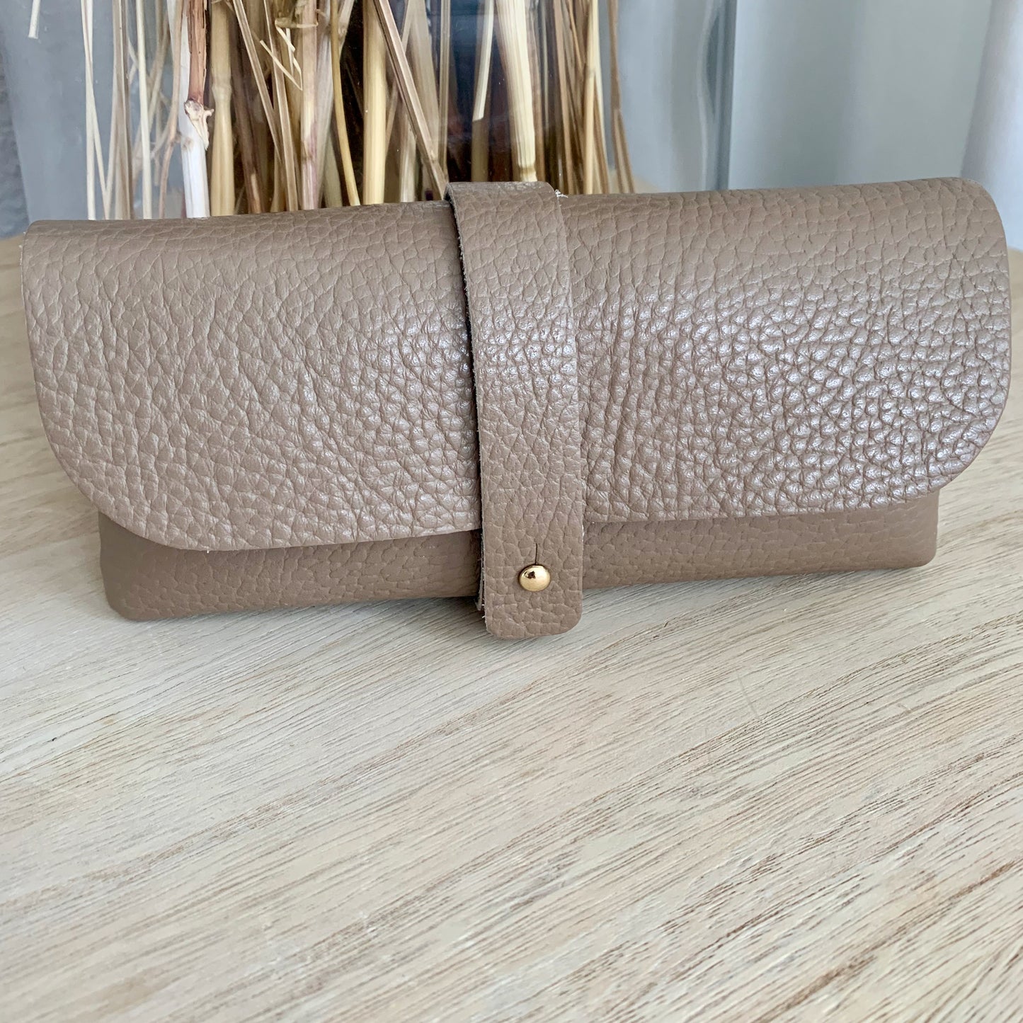 Lederen (zonne)bril etui Taupe