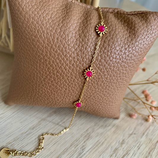 Armbandje bloemetje Fuchsia-Goud