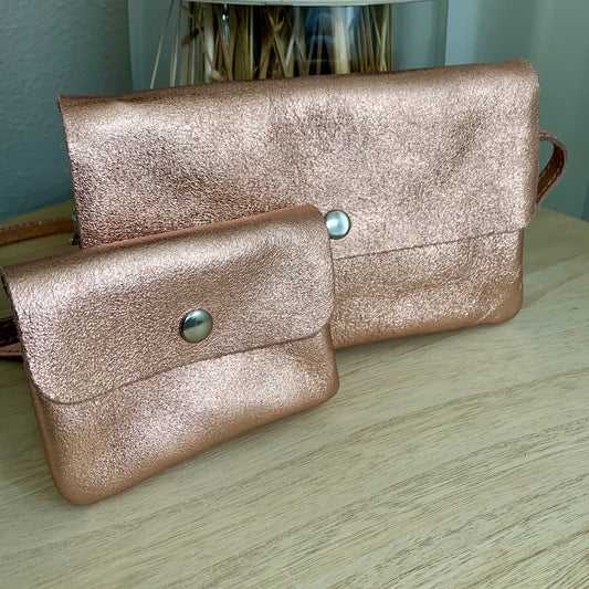 Lederen metallic Look Party tasje Roségoud