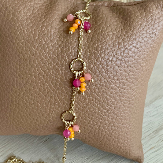 Armbandje kleurrijke fiësta- Oranje-Roze-Goud