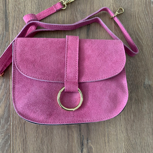 Schoudertas Maan suède Pink Gouden ring