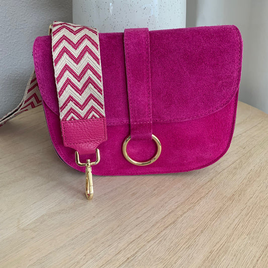 Schoudertas Maan suède Fuchsia Gouden Ring