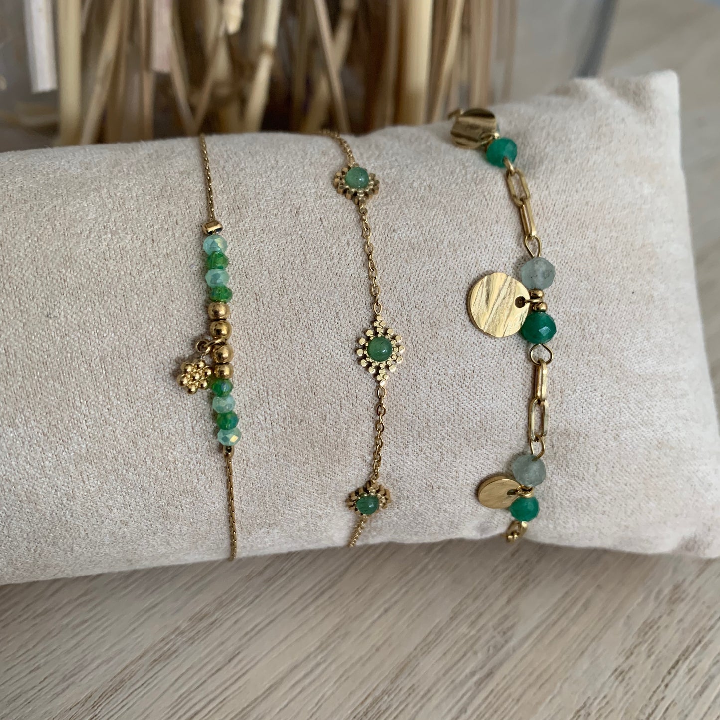 Armbandje kraaltjes Groen-Goud