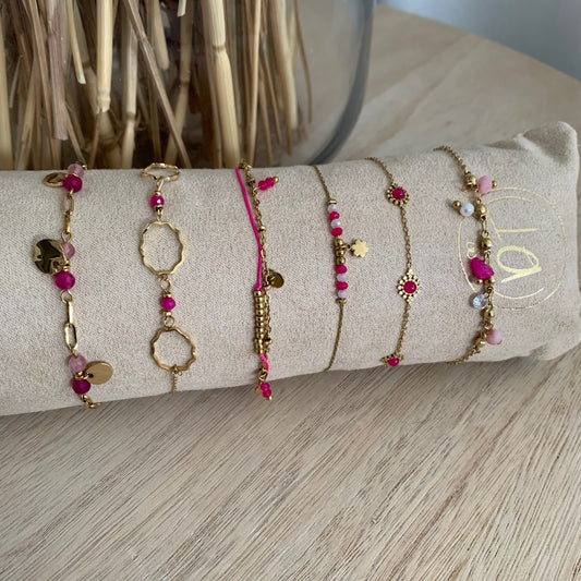 Armbandje Golvend Ovaaltje Goud-Fuchsia