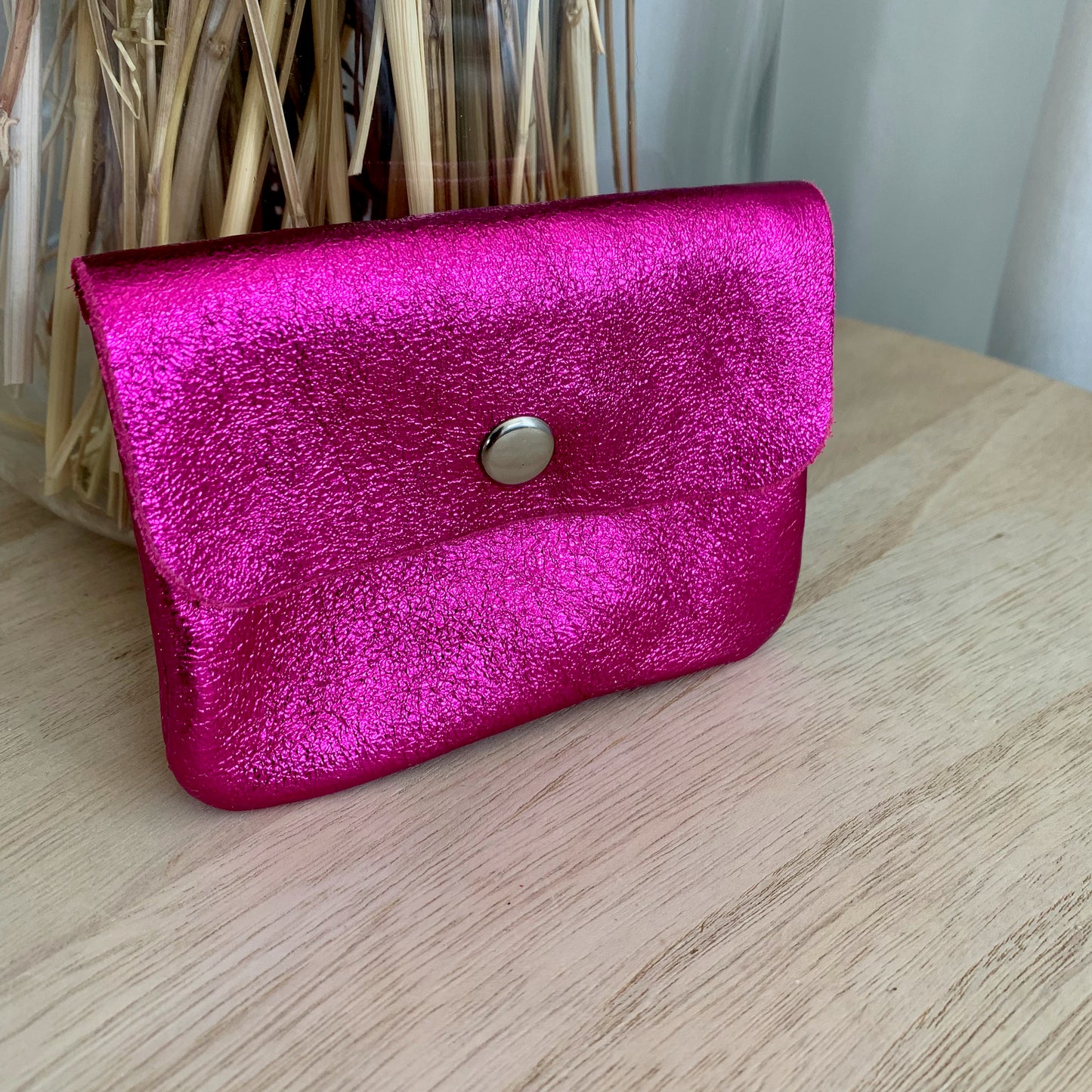 Italiaans leder portemonnee Metallic Fuchsia