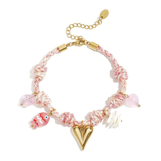 Armband touwbedeltjes Roze