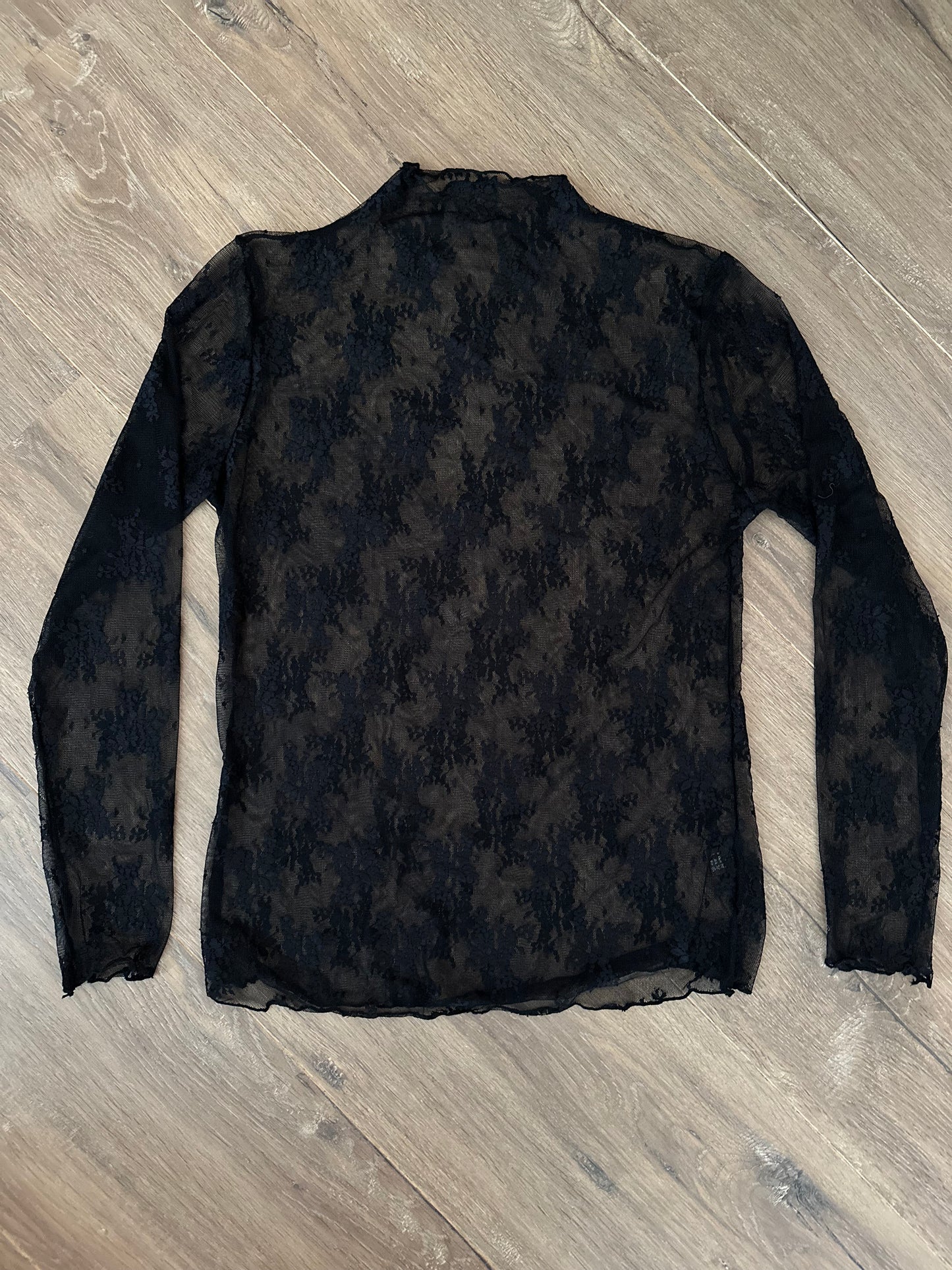 Kanten Top Zwart driekwart mouw