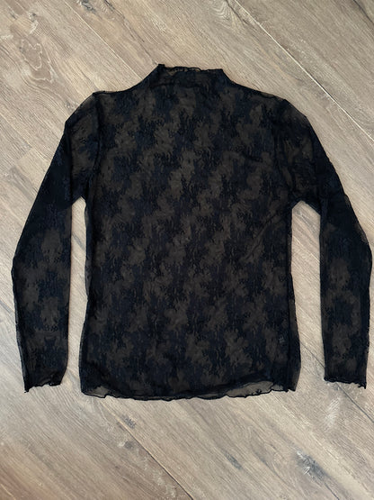 Kanten Top Zwart driekwart mouw