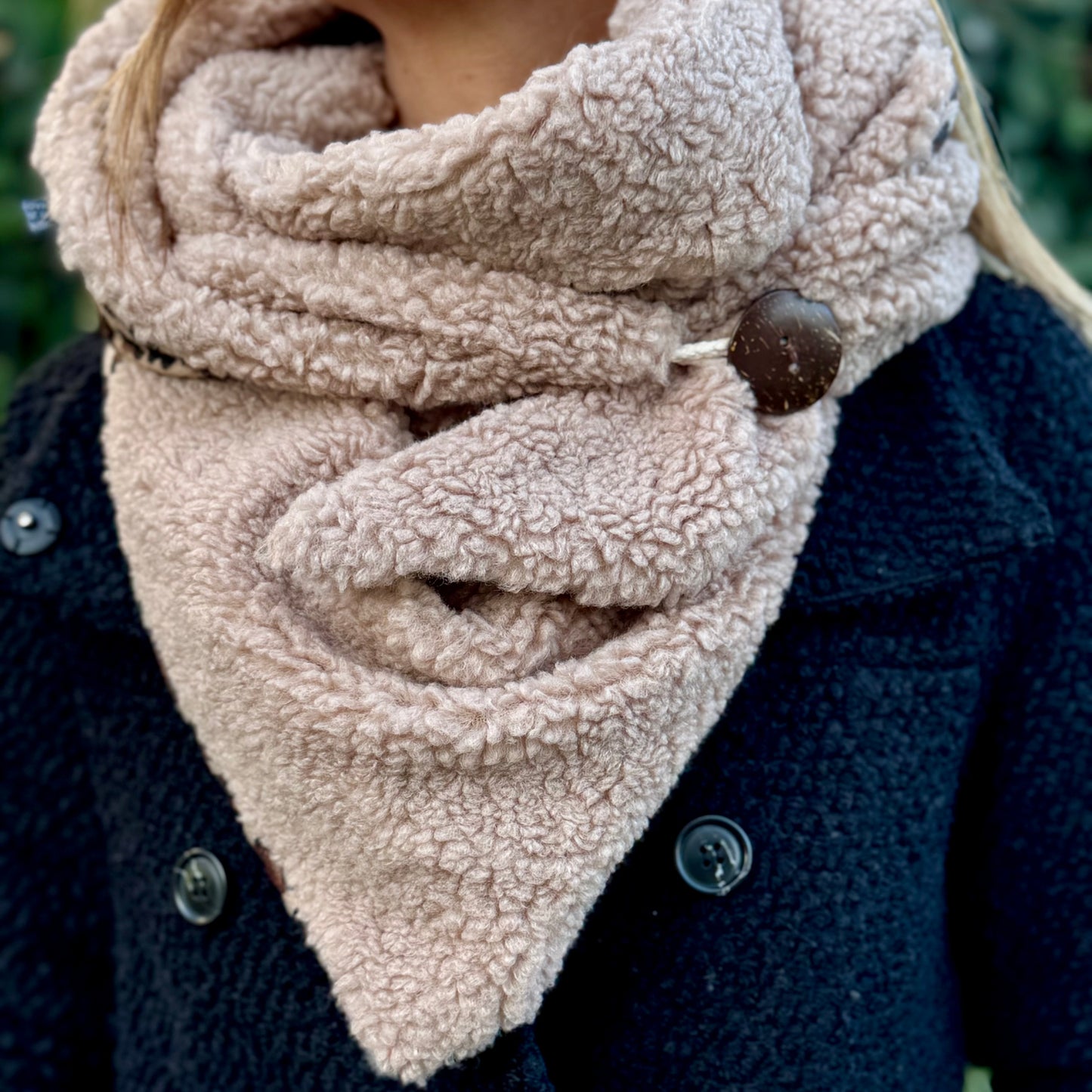 Teddy sjaal 'Two Side' Taupe/panter