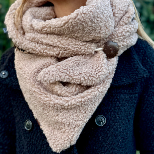 Teddy sjaal 'Two Side' Taupe/panter