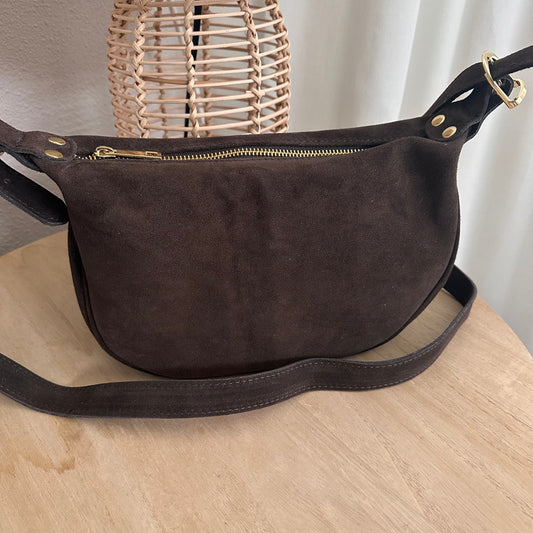 Middel basic suède schoudertas Chocobruin