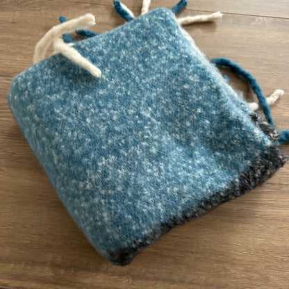 Sjaal Recht met franjes Blauw/Ecru/Zwart