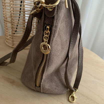Stijlvolle tas suèdine leder Taupe
