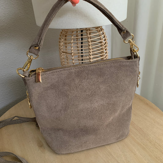 Stijlvolle tas suèdine leder Taupe