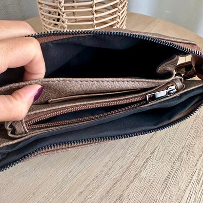 Schoudertasje/crossbody 'New York' inclusief drie banden Dark Camel