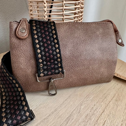 Schoudertasje/crossbody 'New York' inclusief drie banden Dark Camel
