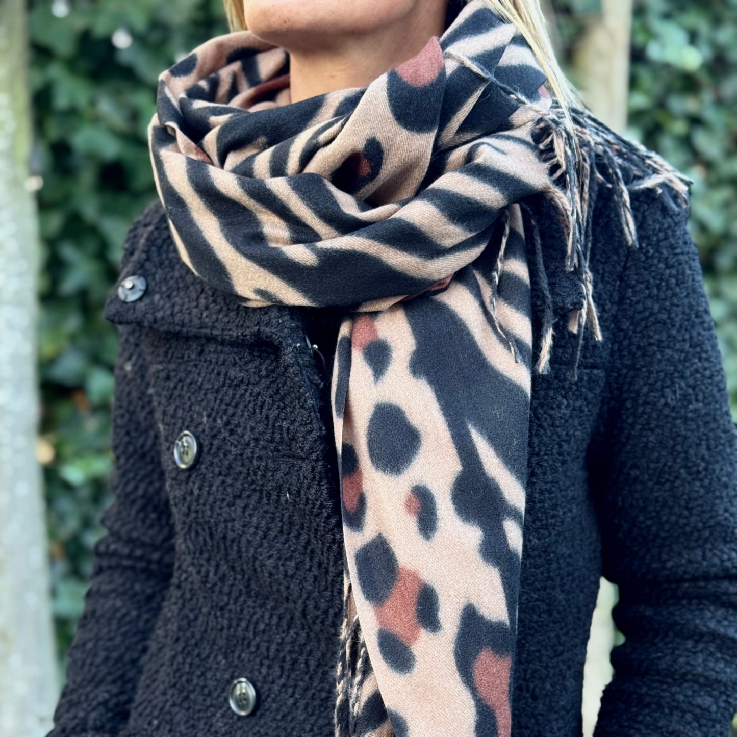 Sjaal Zebra/Panter Camel/zwart/Bruin