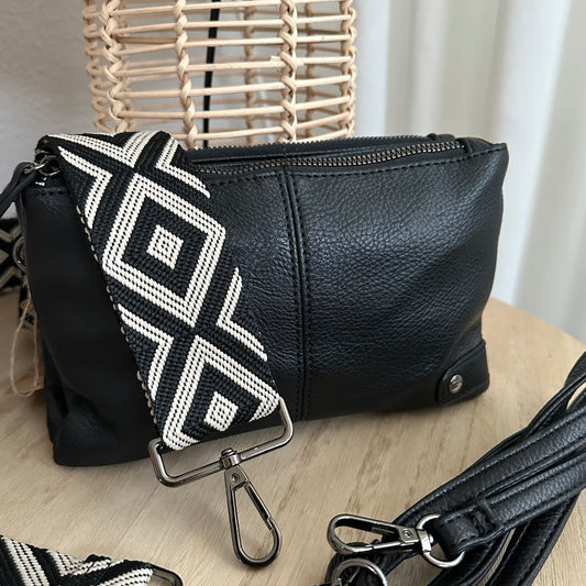 Schoudertasje/crossbody 'Castel' inclusief twee banden Zwart