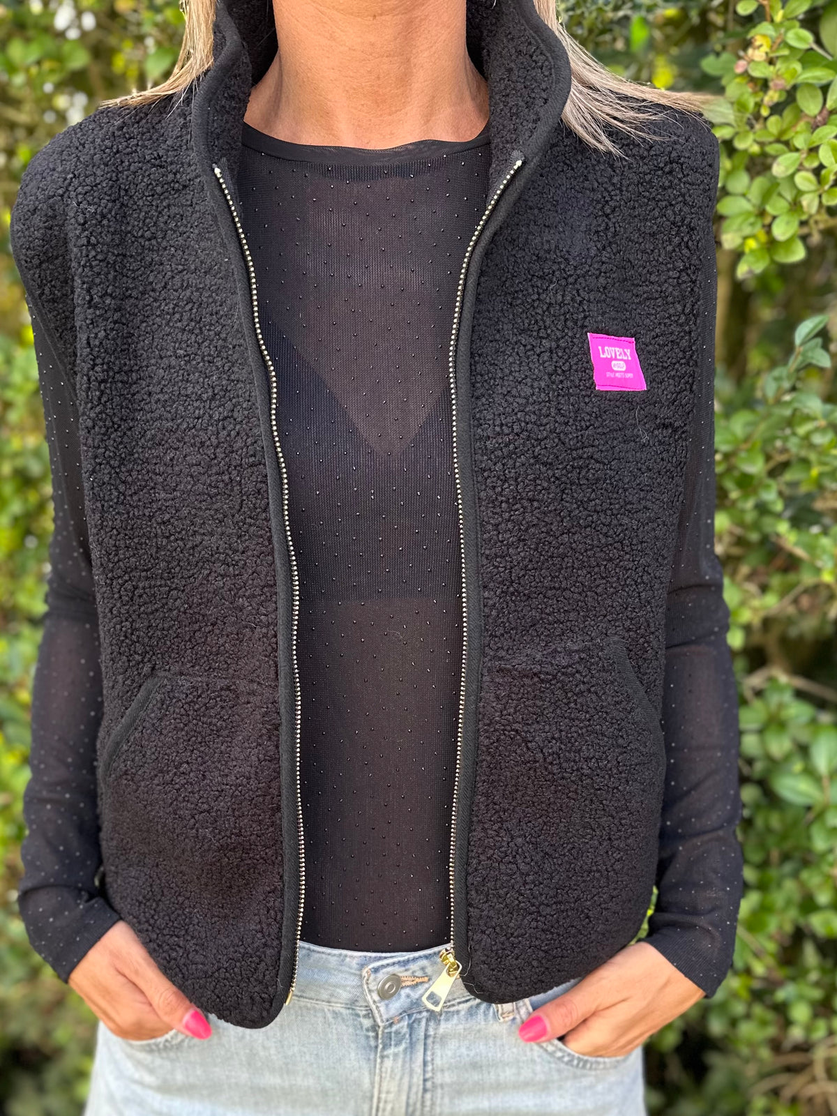 Teddy gilet Zwart patch