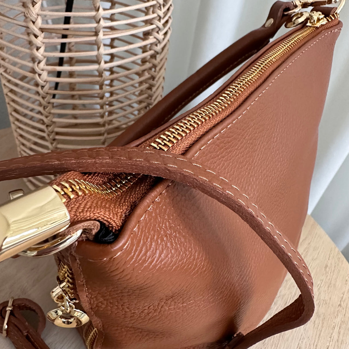 Stijlvolle tas leder Cognac/Camel