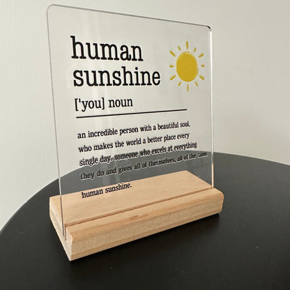 Cadeautje ‘you- human sunshine’ inclusief houten blokje